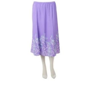 Bob Mackies Floral Print Fully Lined Elastic Waist Panel Skirt Size S Purple